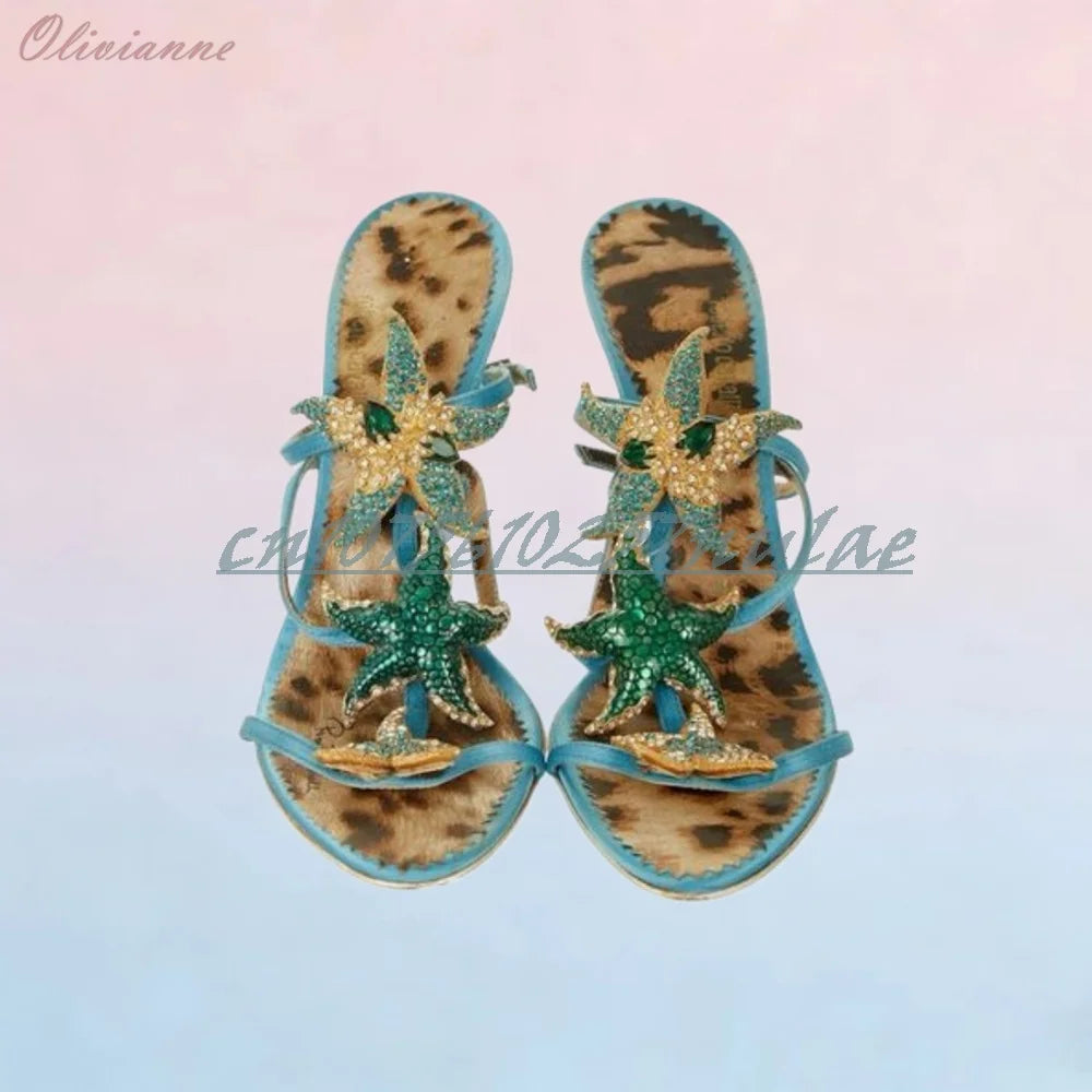 Green Crystal Starfish T-Strap Stilettos