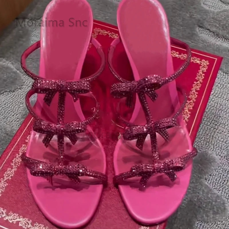 Rosy Red Rhinestone Bow Slippers