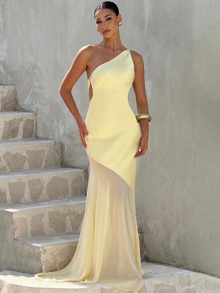 One Shoulder Patchwork Bodycon Maxi Dress
