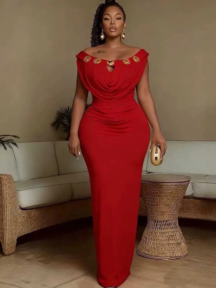 Off-Shoulder Bohemian Slim-Fit Evening Maxi Dress
