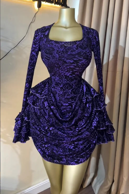 Tie-Dye Bell Sleeve Cascading Ruffle Dress