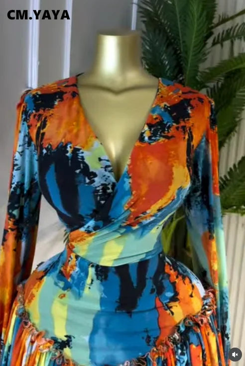 V-Neck Tie-Dye Ruffle Mini Dress