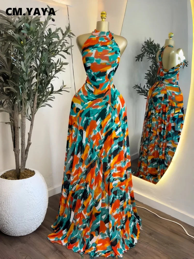 Sleeveless Printed Big Swing Maxi Dress