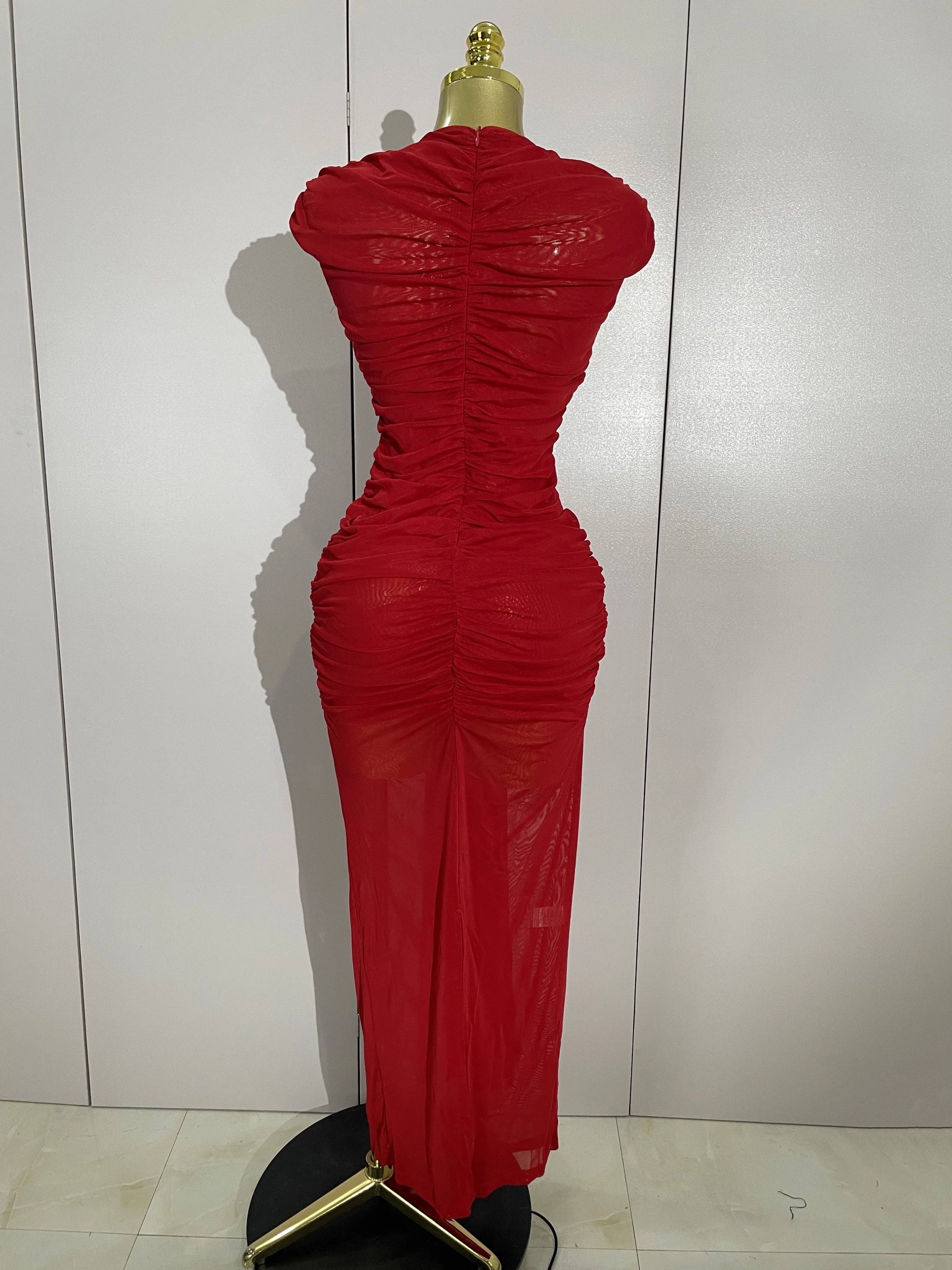 Sleeveless O-Neck Hollow-Out Mesh Bodycon Maxi Dress