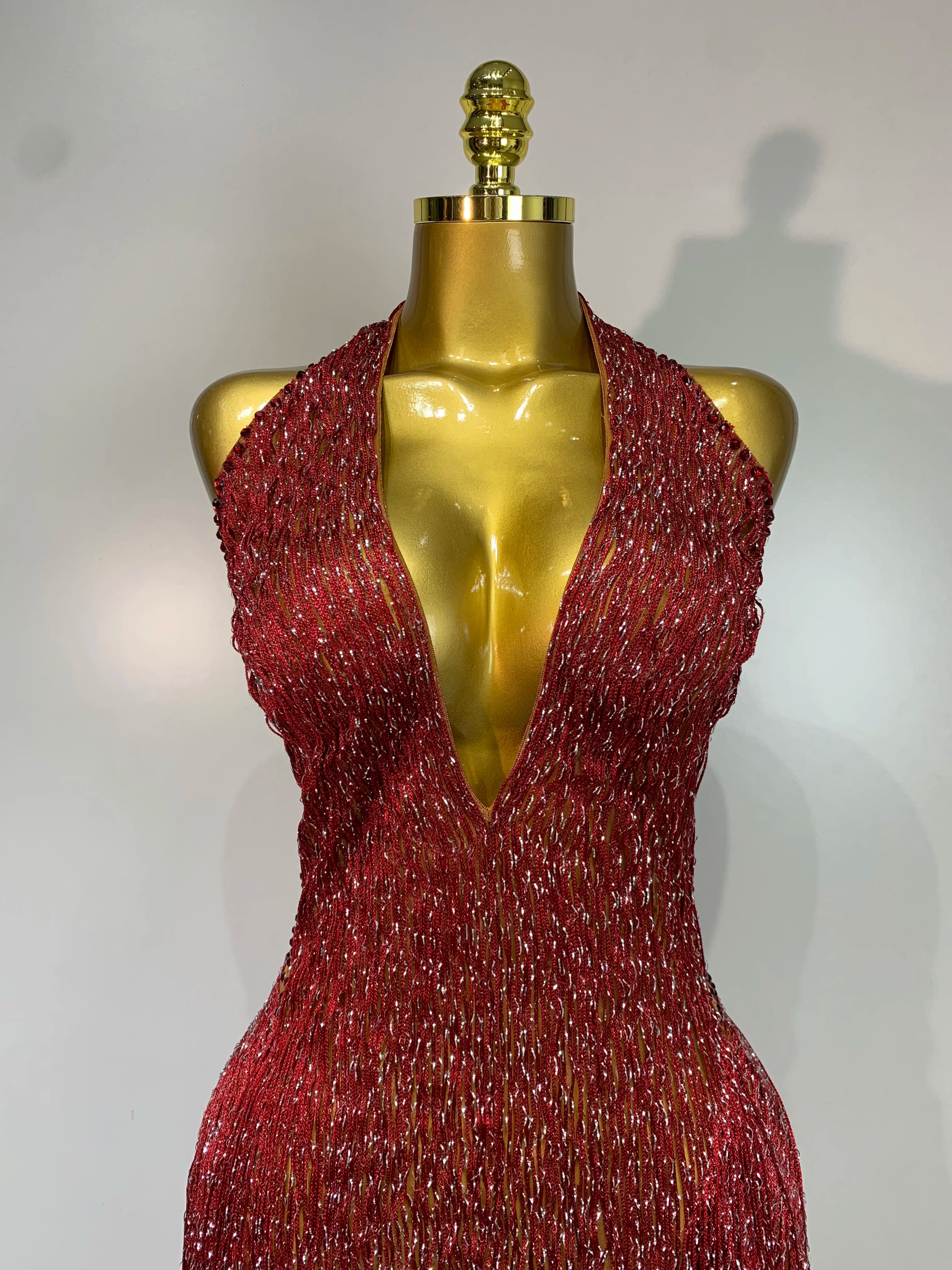 Sparkly Rhinestone Tassel Mesh Performance Bodysuit