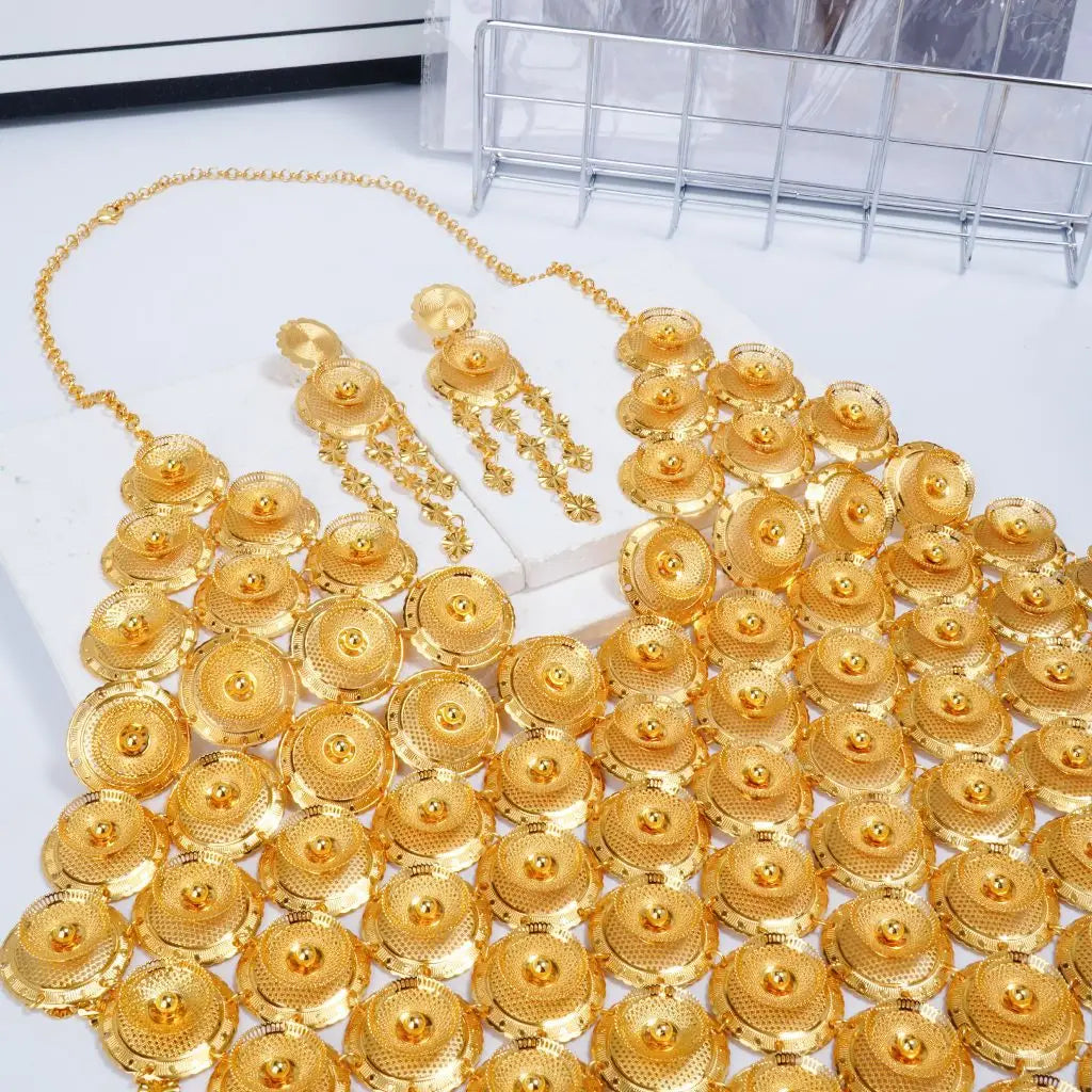 Luxury 24K Dubai Gold Tassel Bridal Jewelry Set