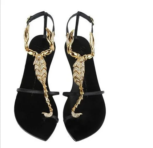 Rhinestone Scorpion Round Toe Stiletto Sandals