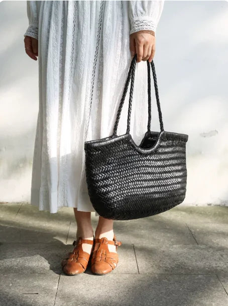Hand-Woven Genuine Leather Tote Bag