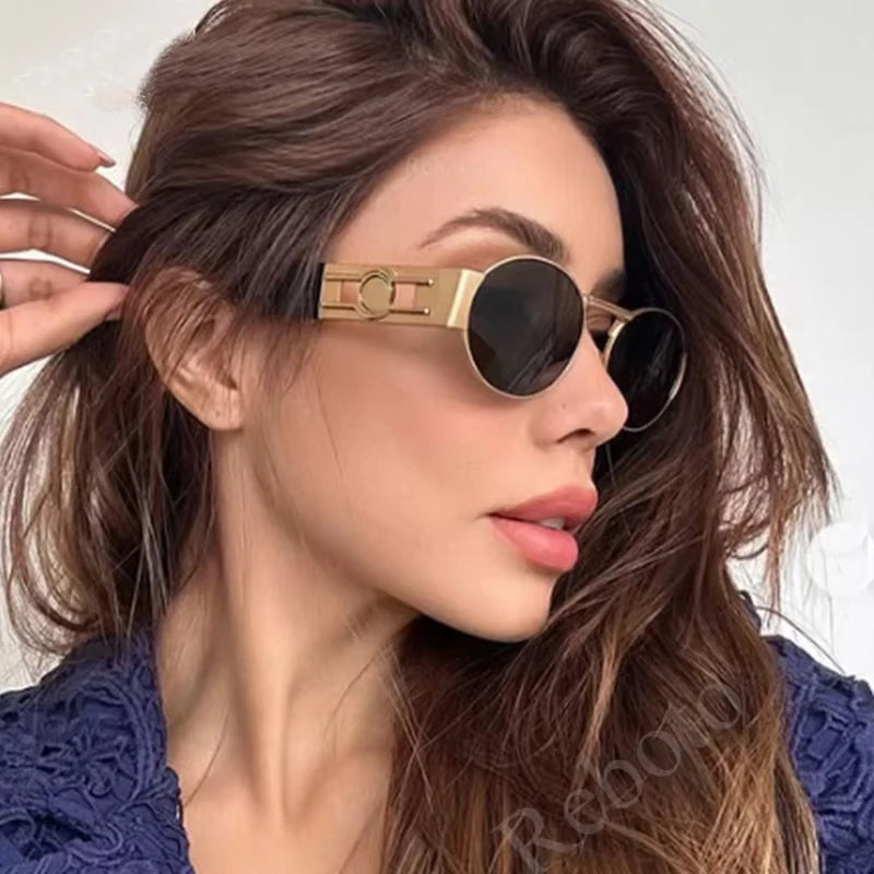 Vintage Steampunk Round Metal Sunglasses