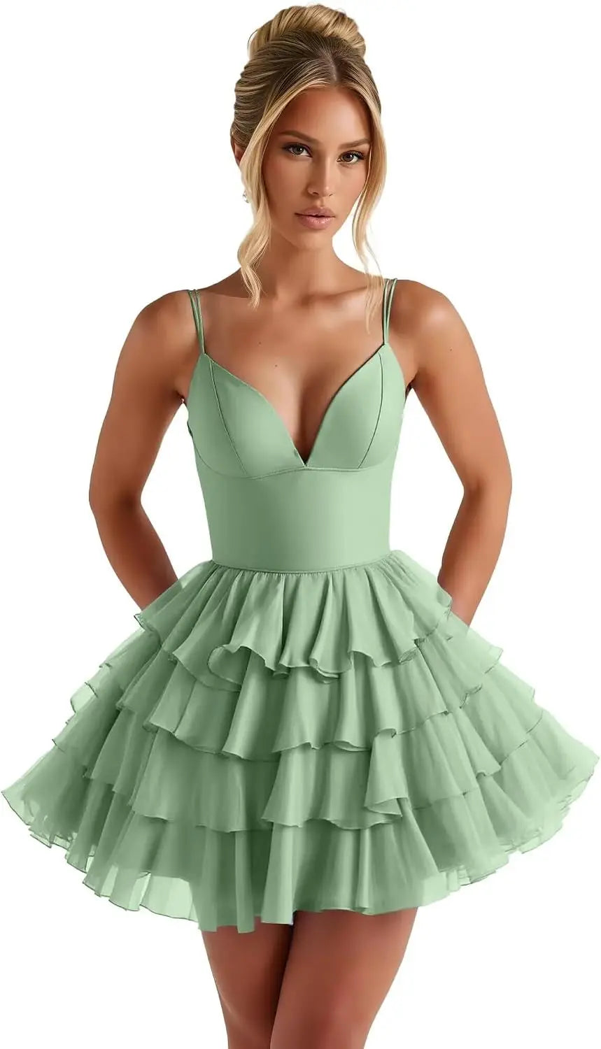 Spaghetti Straps Tiered Ruffle Mini Dress