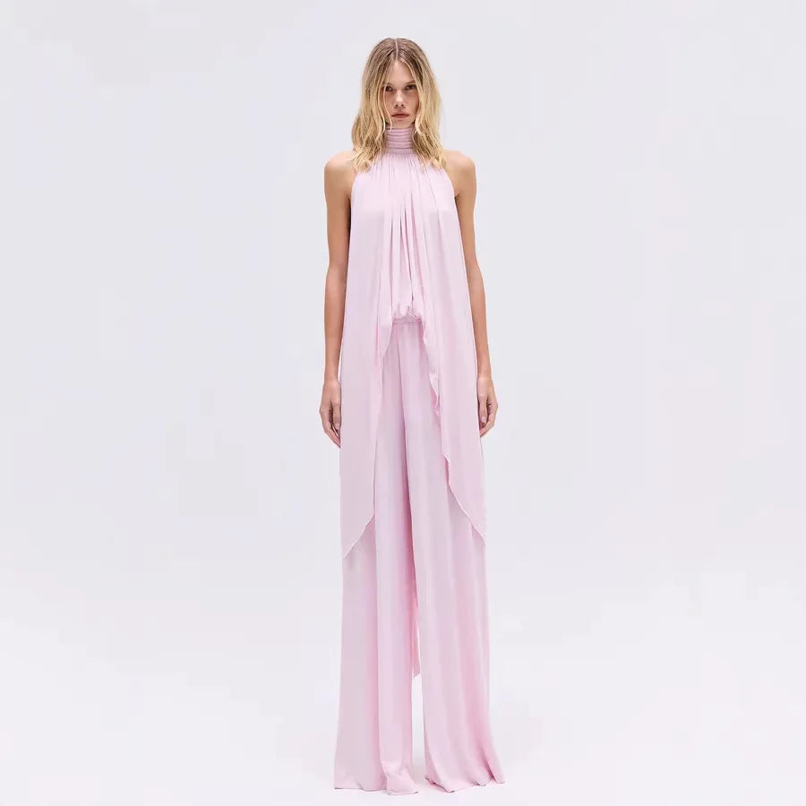 Women Summer Pants Suit: Asymmetrical Sleeveless 2-Piece Set