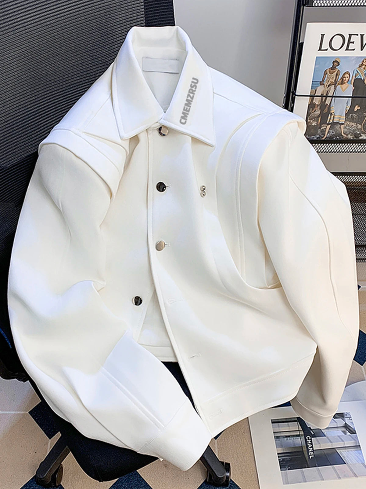 White Deconstructed Scimitar Sleeve Jacket