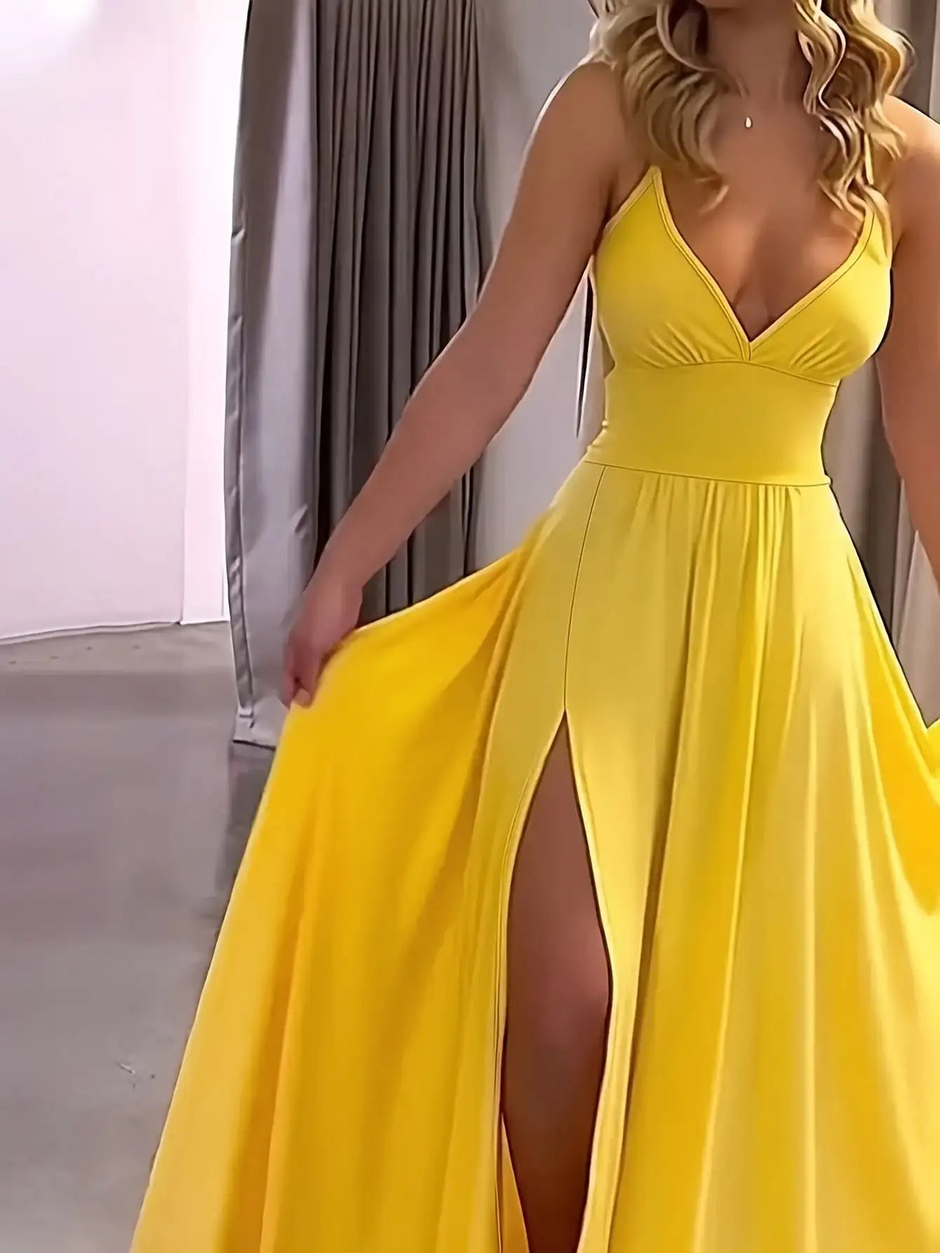 Lace-Up Backless Camisole Slit Dress