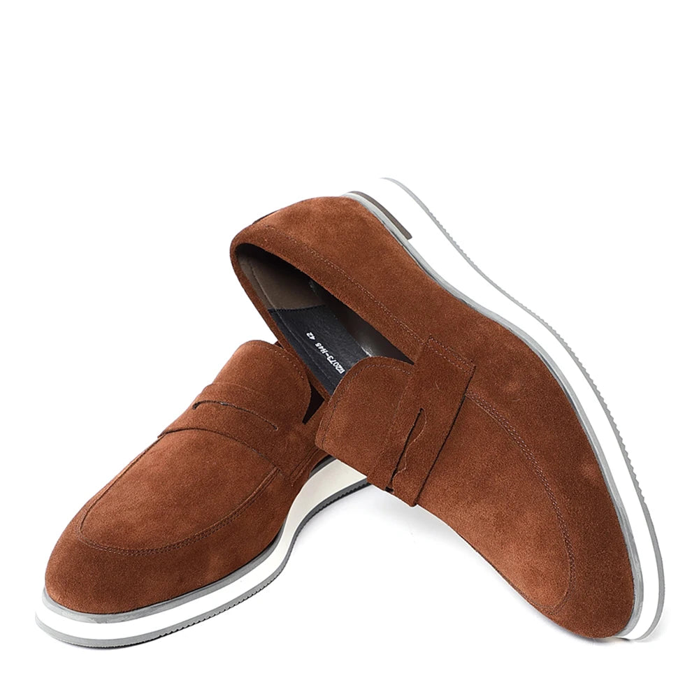 Luxury Genuine Leather Suede Penny Loafers – Elegant Men’s Slip-On Shoes