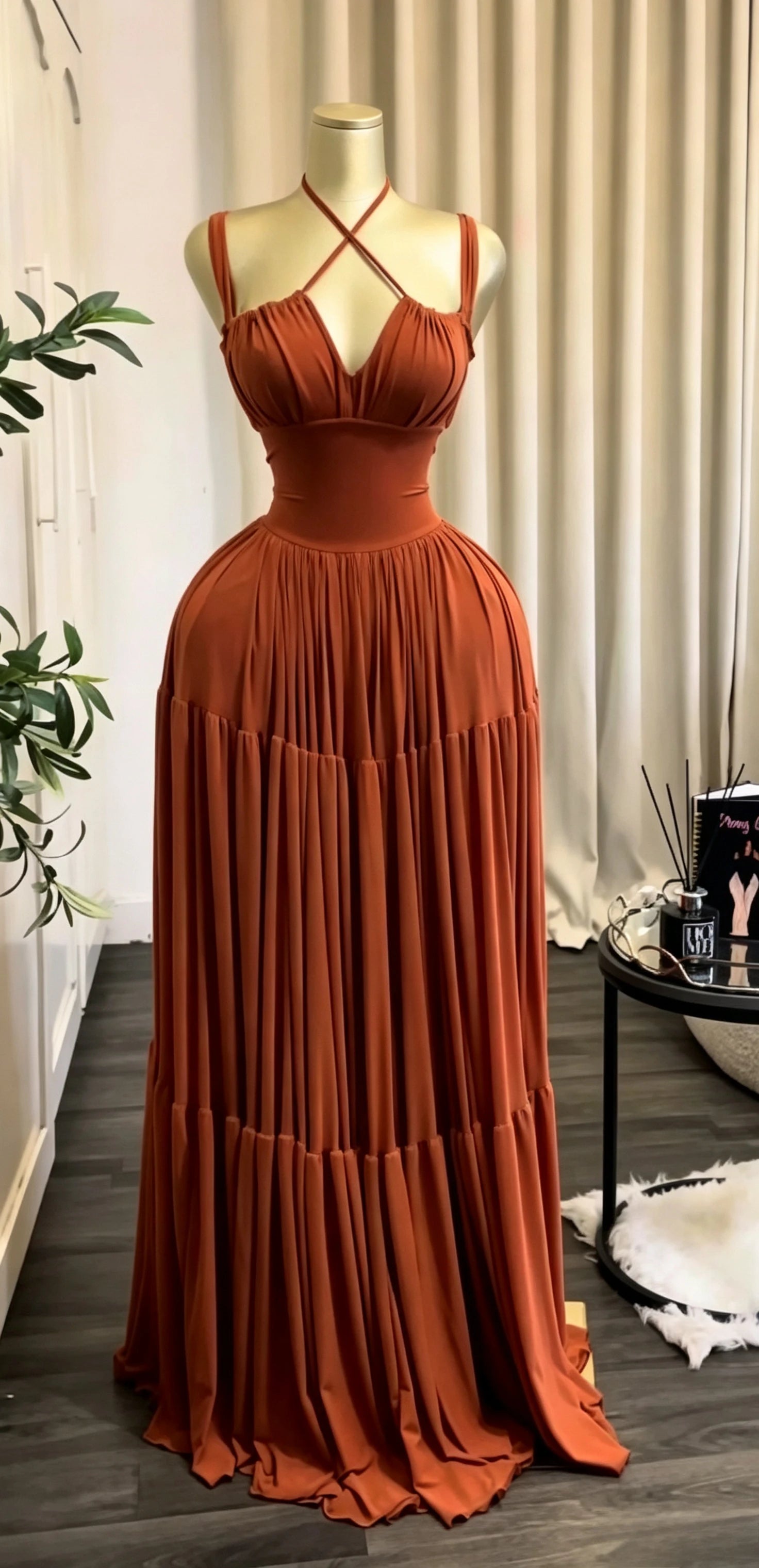 Sculpted Halter Maxi Dress