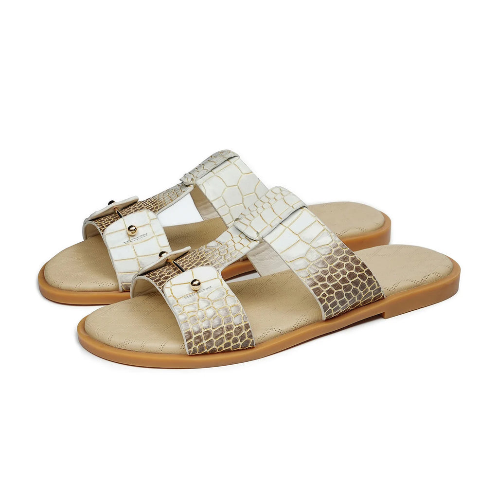 Gradient Croc-Print Leather Slide Sandals – Summer Style