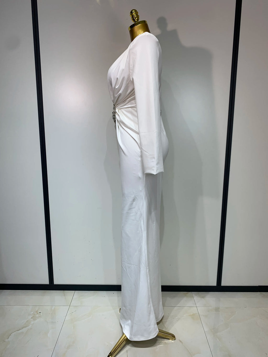 Women’s Long-Sleeve Deep V-Neck Bodycon Maxi Dress – Elegant Evening Partywear