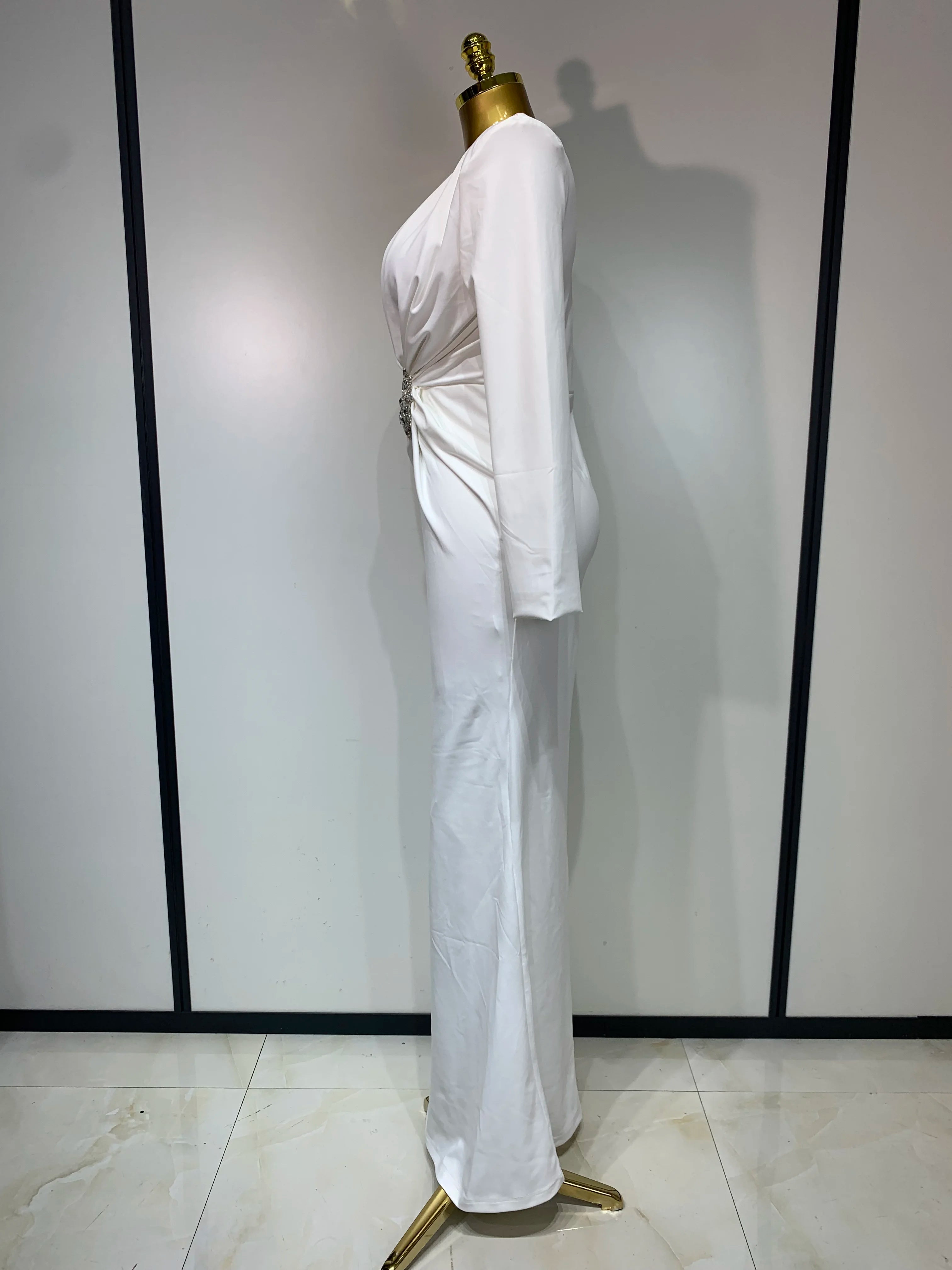 Women’s Long-Sleeve Deep V-Neck Bodycon Maxi Dress – Elegant Evening Partywear