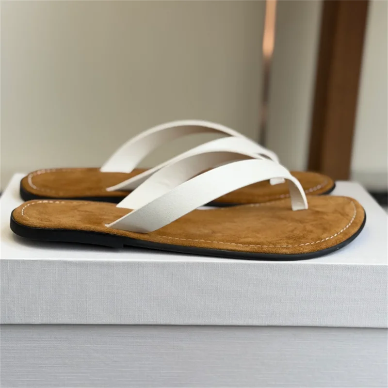 Calf Leather Round Toe Thong Sandals