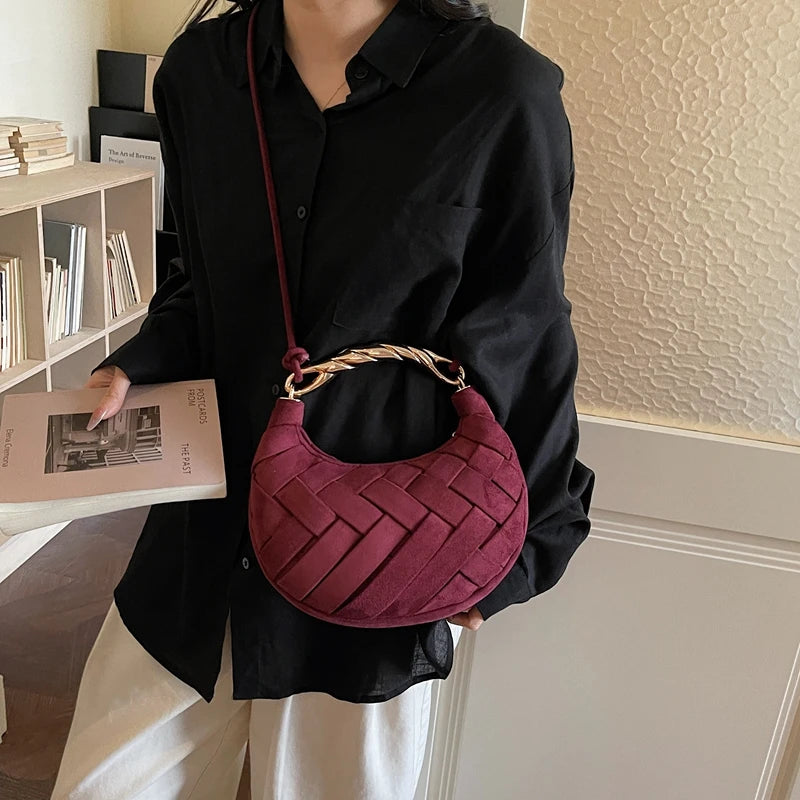 Wine Red Half Moon Clutch Bag