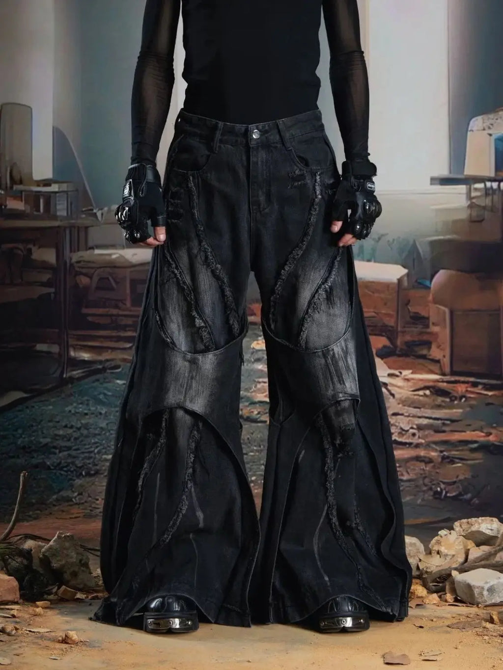Double-Layered Wide-Leg Jeans Sweatpants