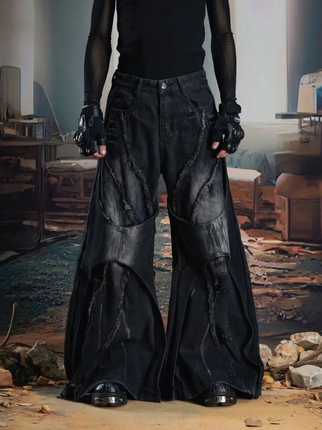 Double-Layered Wide-Leg Jeans Sweatpants