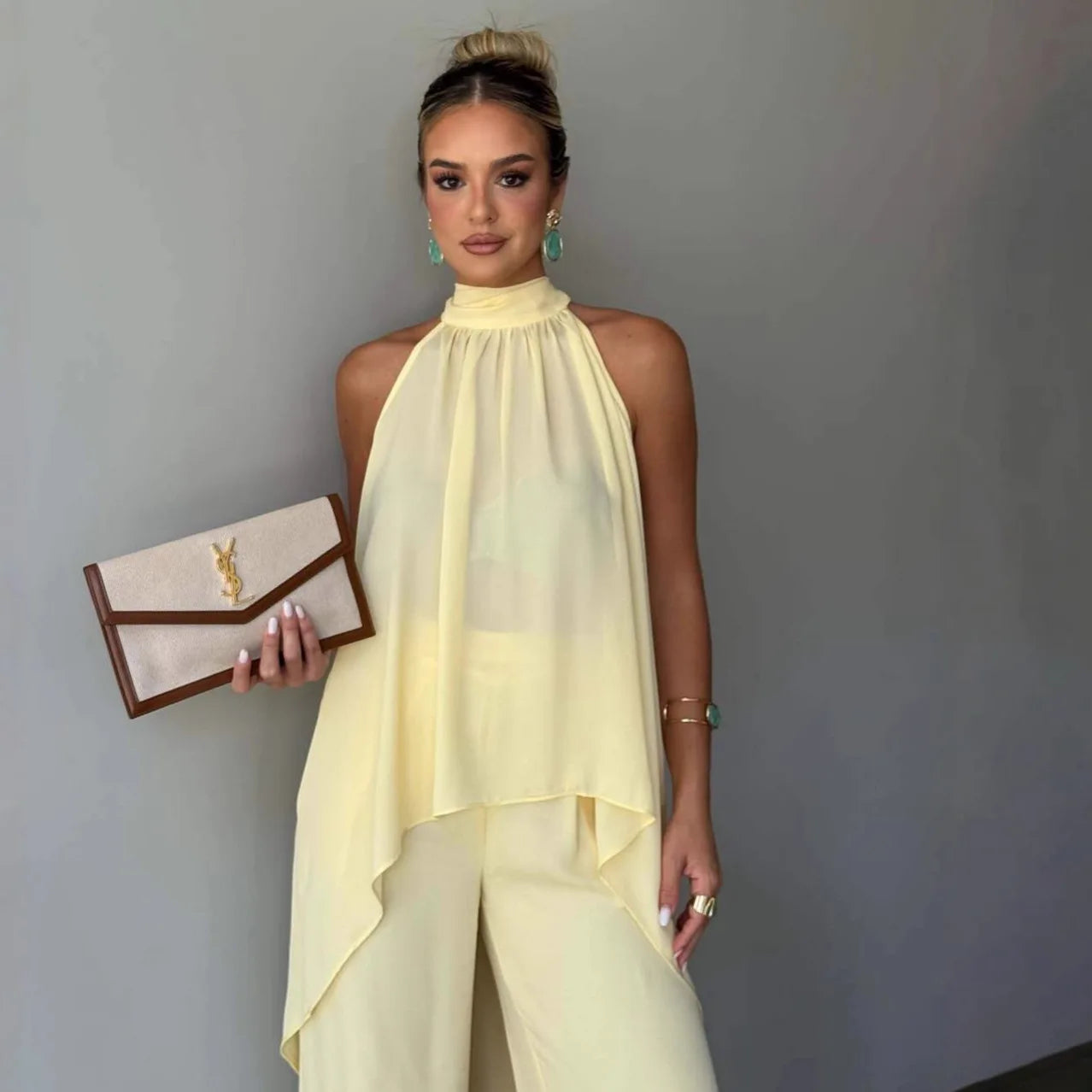 Women Summer Pants Suit: Asymmetrical Sleeveless 2-Piece Set