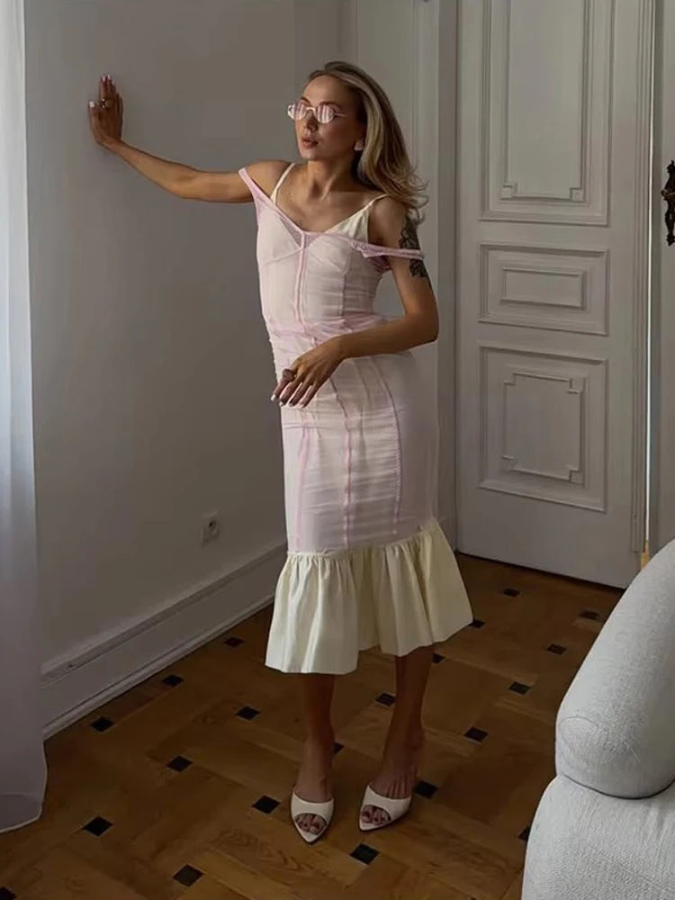 Sexy Sheer Mesh Overlay Midi Dress