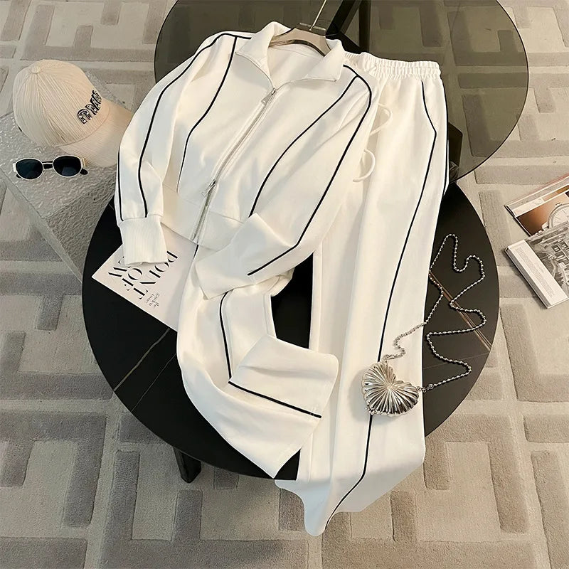 Color-Block Zipper Tracksuit Set