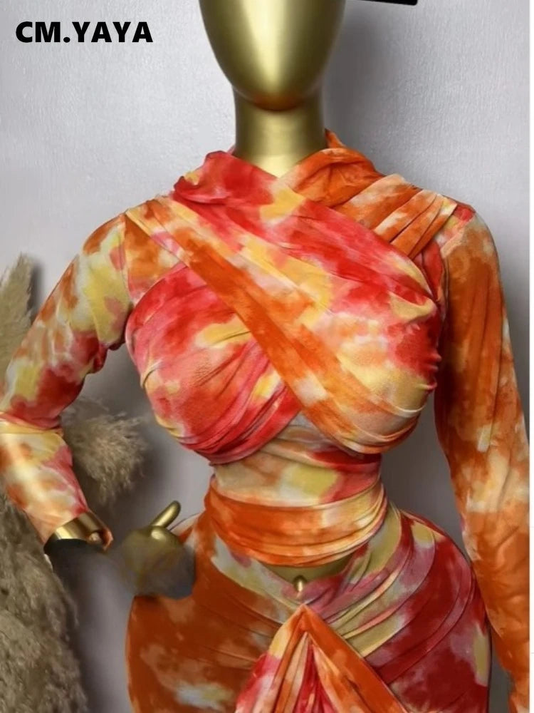 Tie-Dye Crop Top & Ruched Maxi Skirt Set