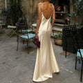 Champagne Satin Backless Evening Gown