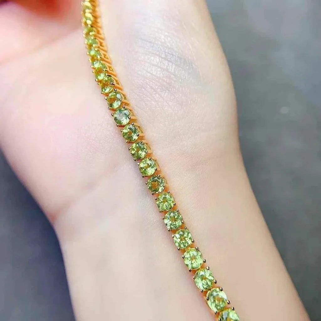 Classic 925 Silver Gemstone Bracelet 26 Pieces 4mm Natural Peridot Bracelet 18K Gold Plated Peridot Silver Jewelry