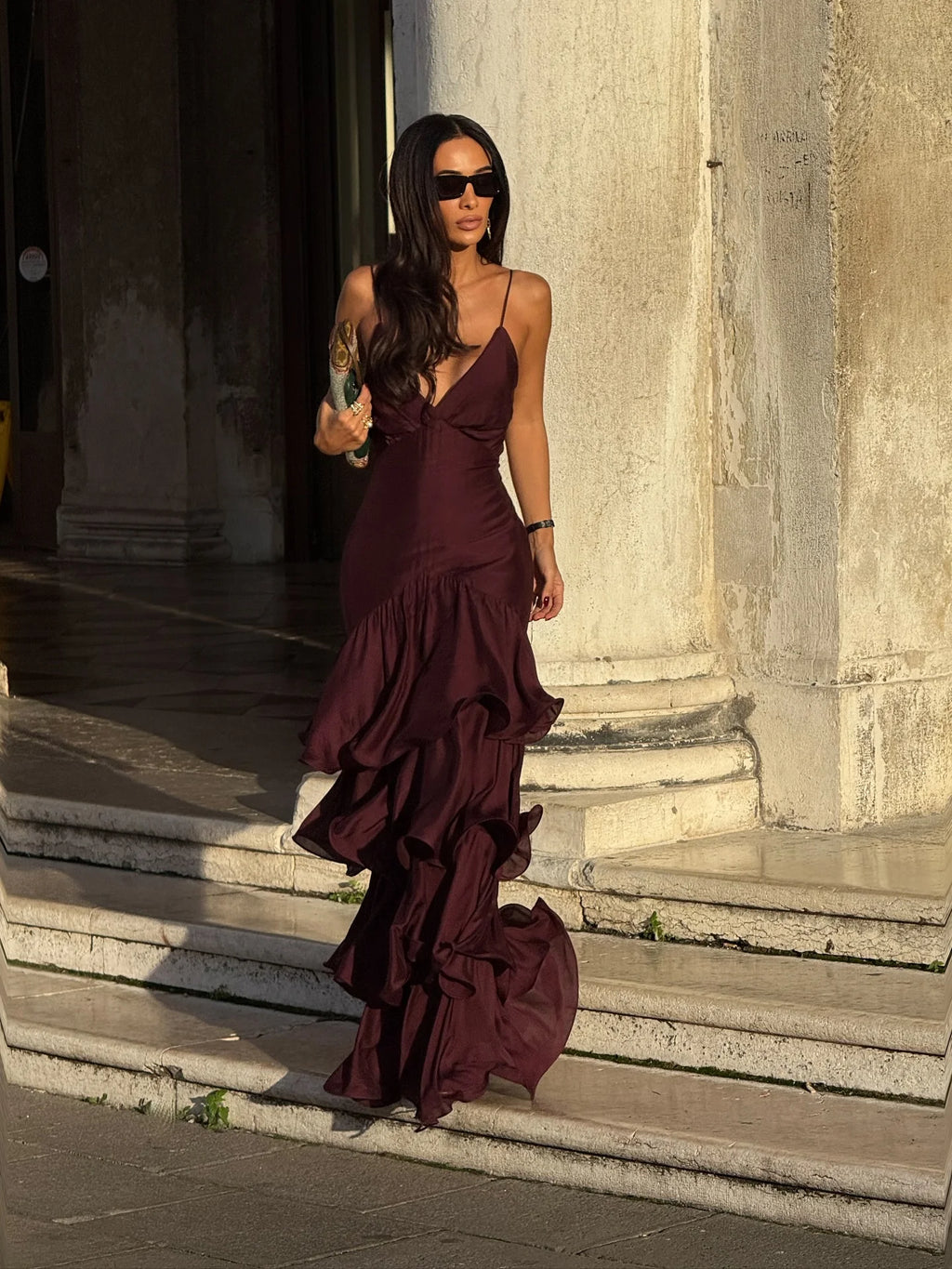 Ruffled V-Neck Mini Dress