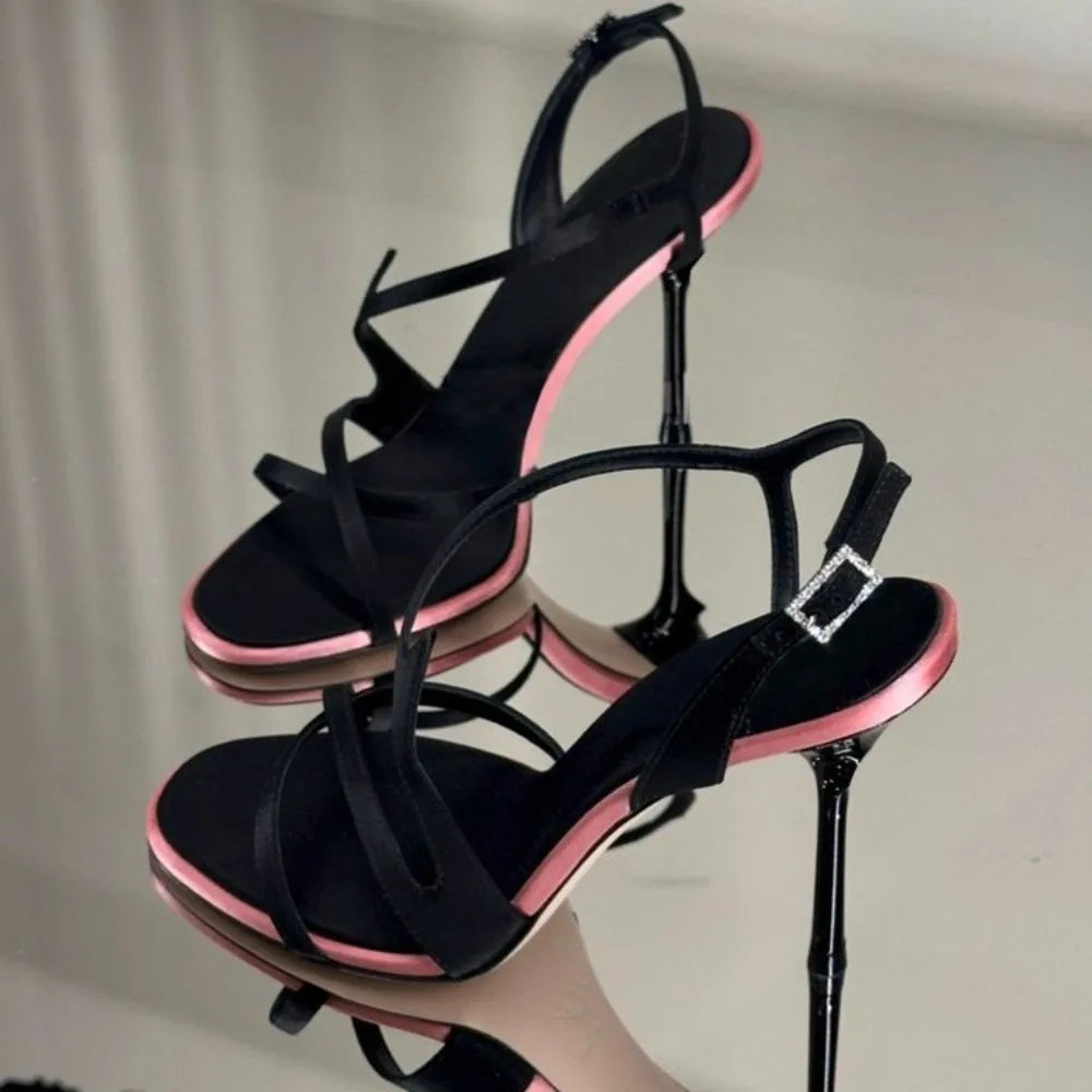 2026 Satin Color-Block Stiletto Heels – Elegant Strap Sandals