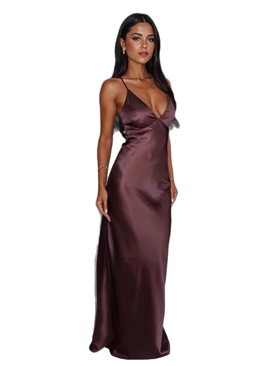 Strapless V-Neck A-Line Maxi Dress