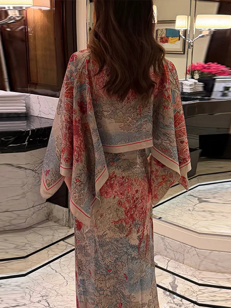 Tropical Leaf Print Two-Piece Maxi Set