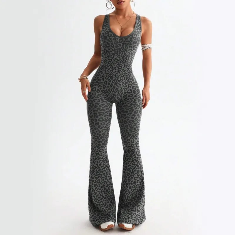 Seamless Leopard Print Yoga Jumpsuit
