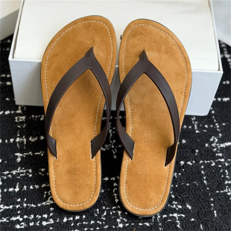Calf Leather Round Toe Thong Sandals