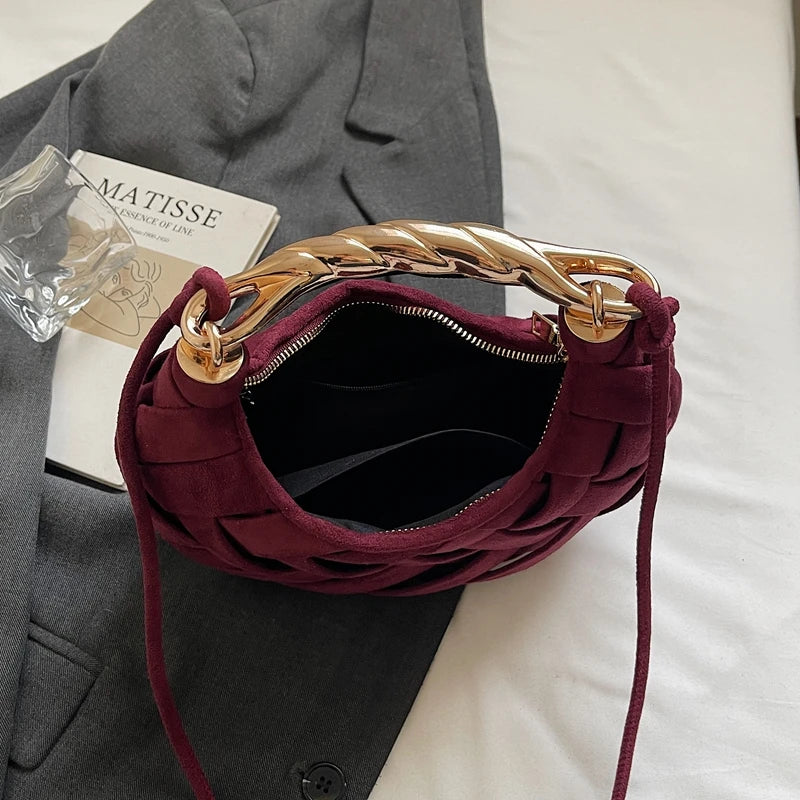 Wine Red Half Moon Clutch Bag