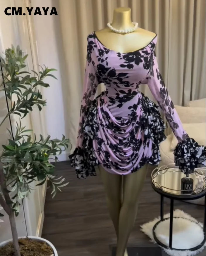 Tie-Dye Bell Sleeve Cascading Ruffle Dress
