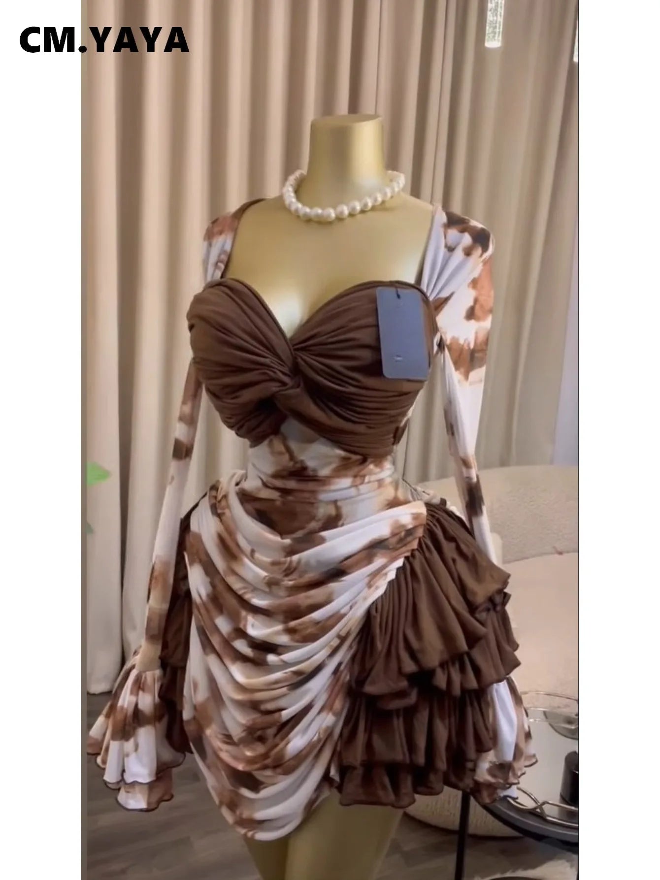 Tie-Dye Bell Sleeve Cascading Ruffle Dress
