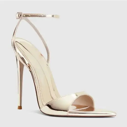 Nude & Gold Pointed-Toe Stiletto Sandals