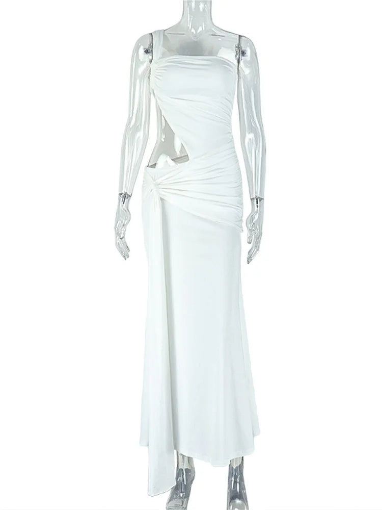 One Shoulder Ruched Backless Maxi Dress
