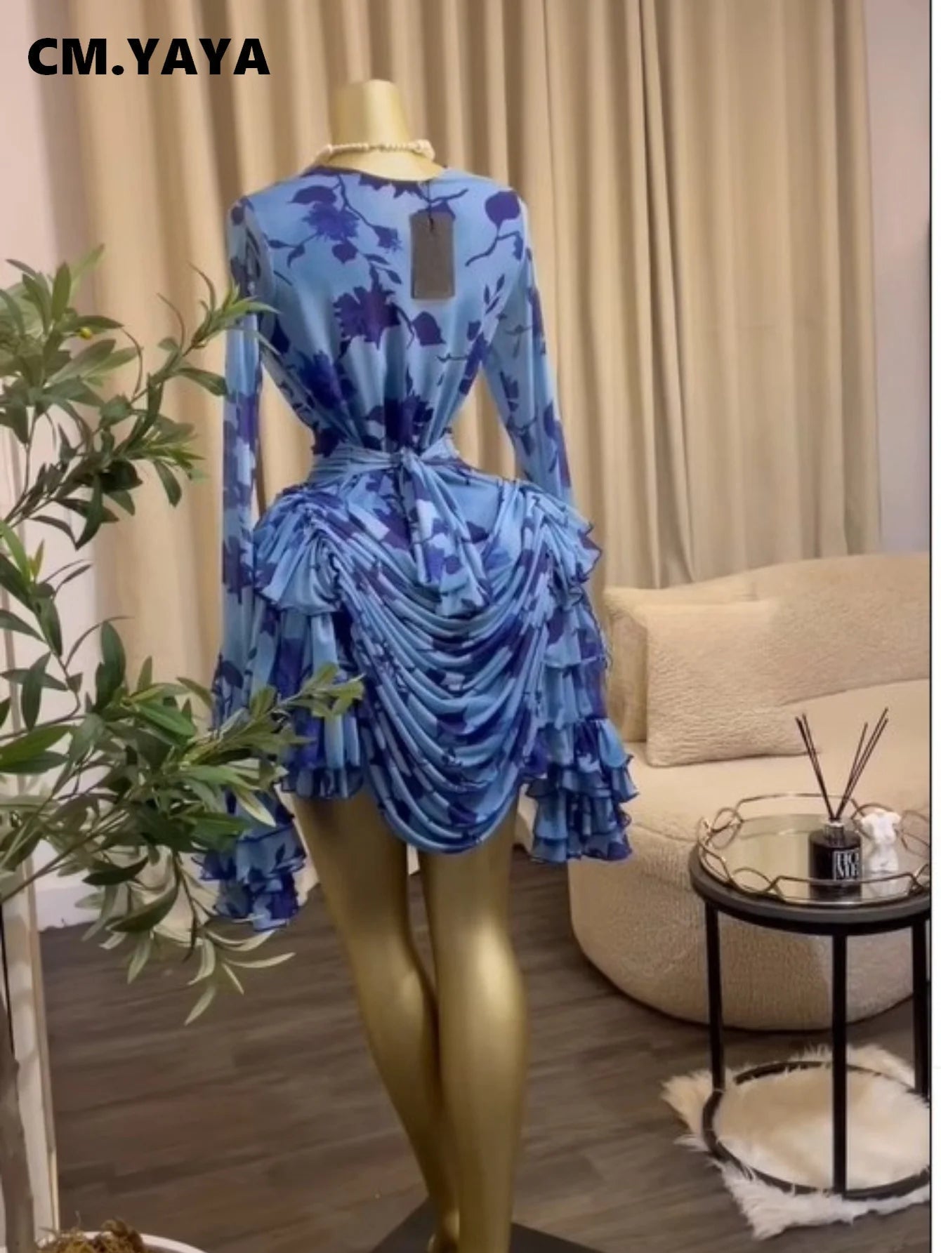 Women's Floral Ruffle Bell Sleeve Mini Dress