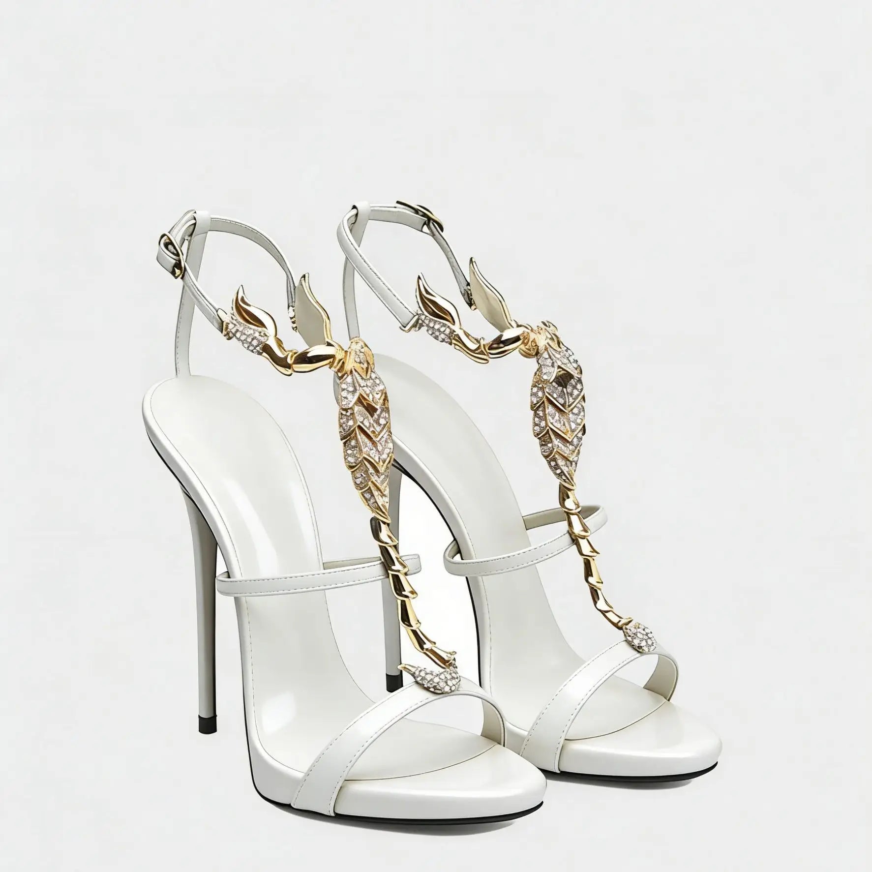 Rhinestone Scorpion Round Toe Stiletto Sandals