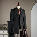 Men’s High-End Wool Blend Suit – British-Style 3-Piece Gray-Blue Wedding Suit