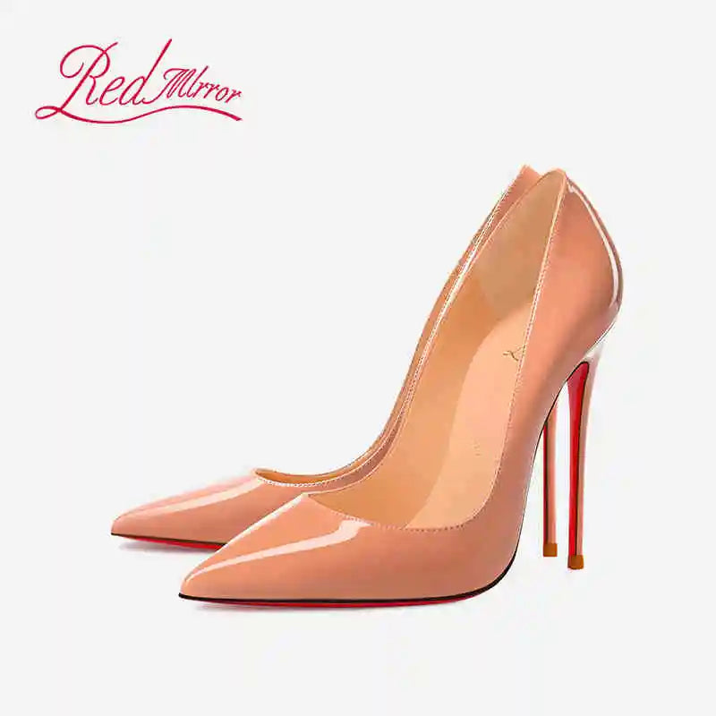 Black Pointed Heels with Red Shiny Bottoms