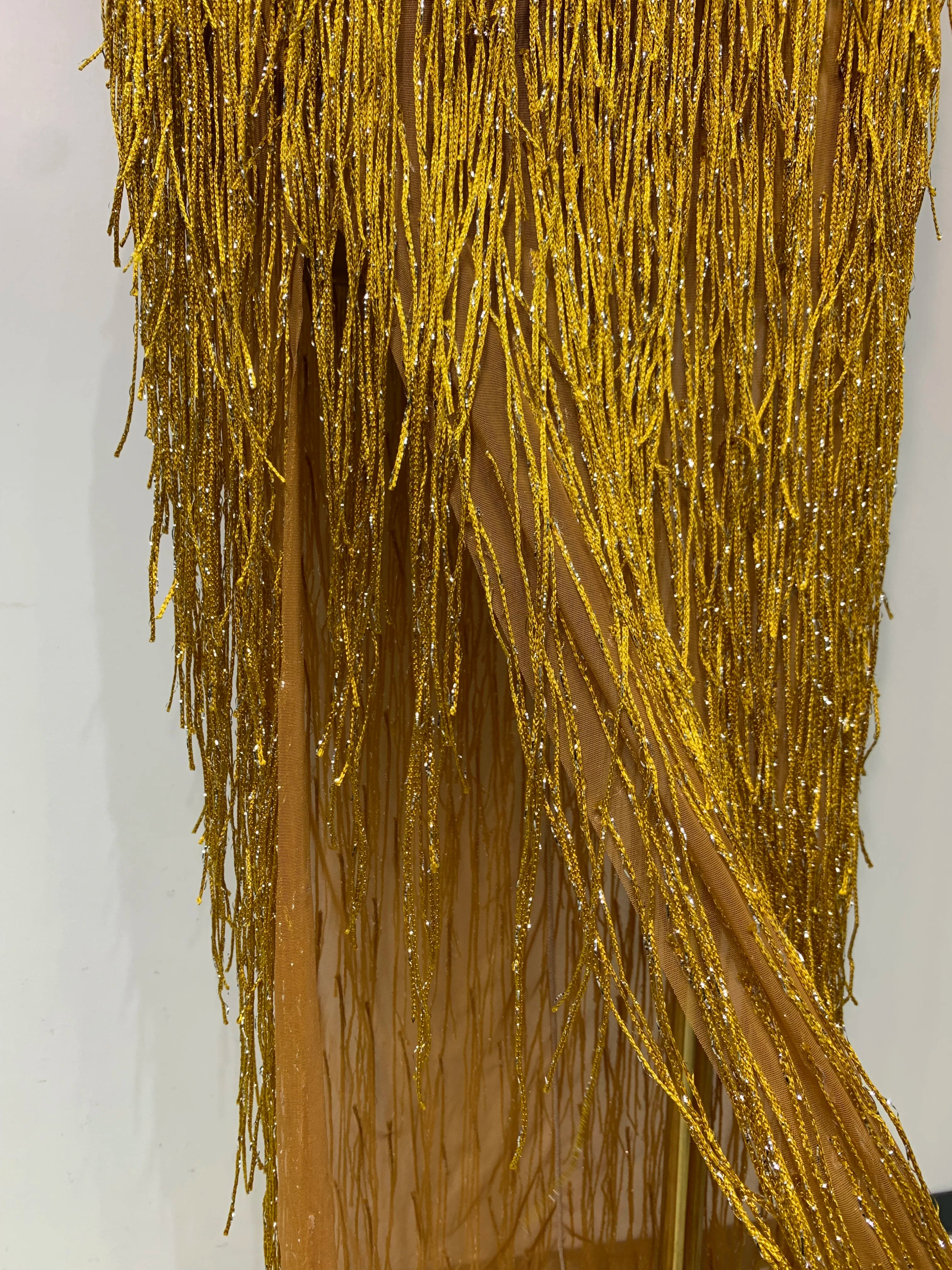 Sexy Gold Crystal Tassel Evening Prom Gown