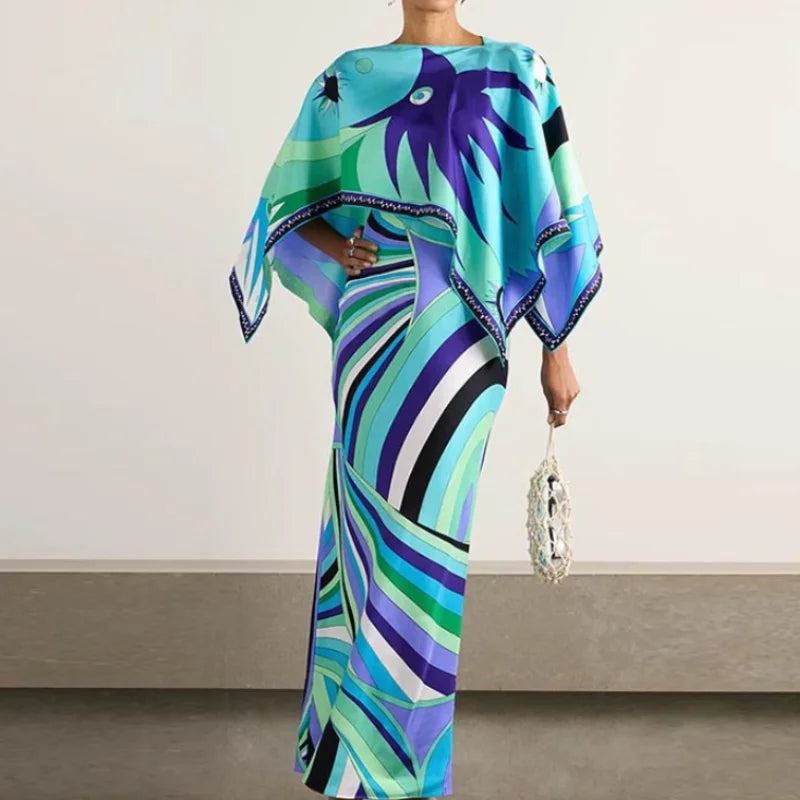 Tropical Leaf Print Two-Piece Maxi Set