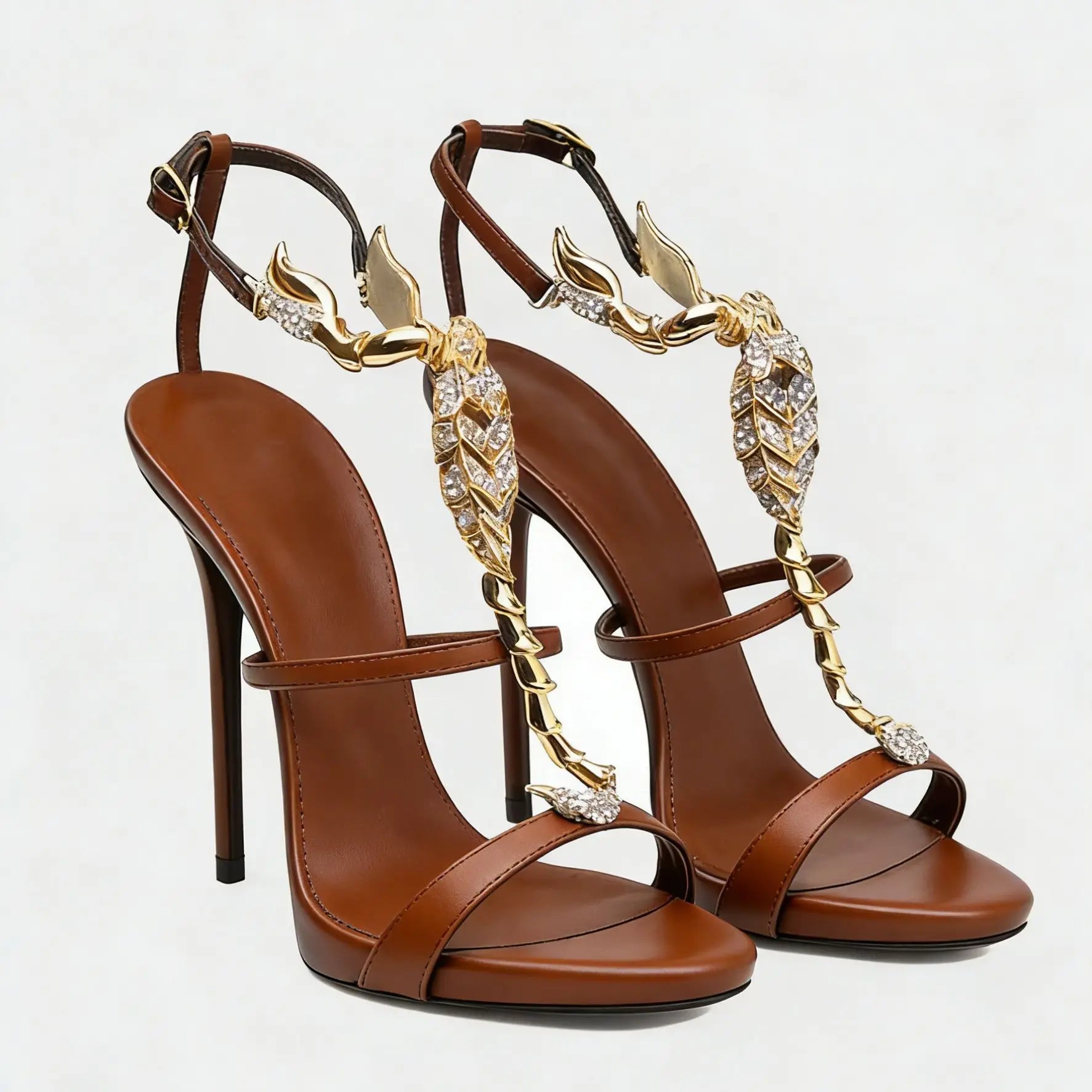 Rhinestone Scorpion Round Toe Stiletto Sandals